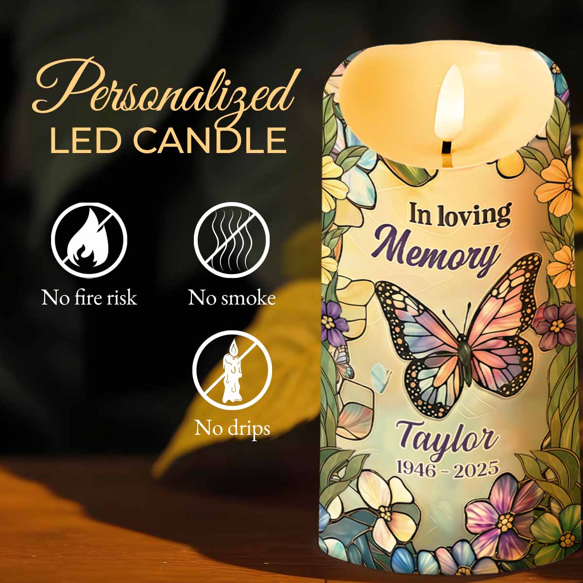 In Loving Memory Your Light Will Always Shine In My Heart Butterfly Flower - Personalized Custom LED Candle - HME494_LECA