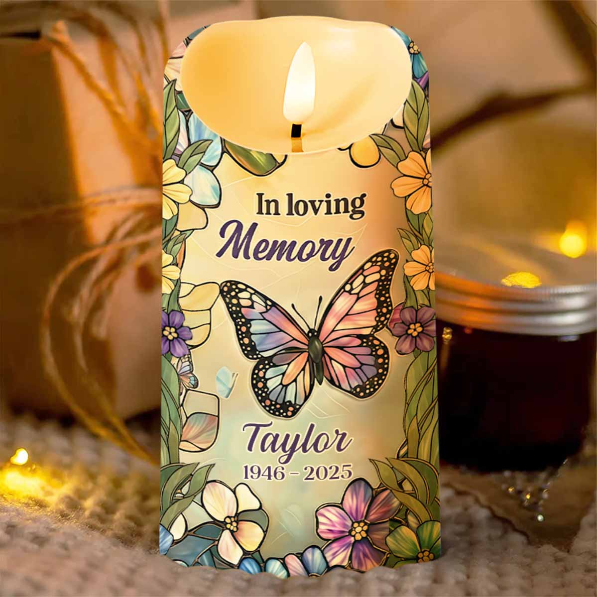 In Loving Memory Your Light Will Always Shine In My Heart Butterfly Flower - Personalized Custom LED Candle - HME494_LECA