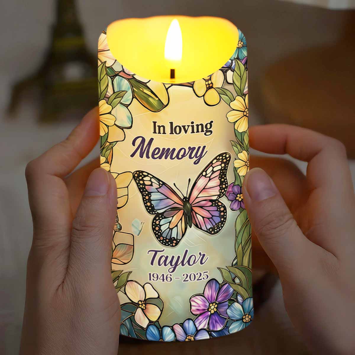 In Loving Memory Your Light Will Always Shine In My Heart Butterfly Flower - Personalized Custom LED Candle - HME494_LECA