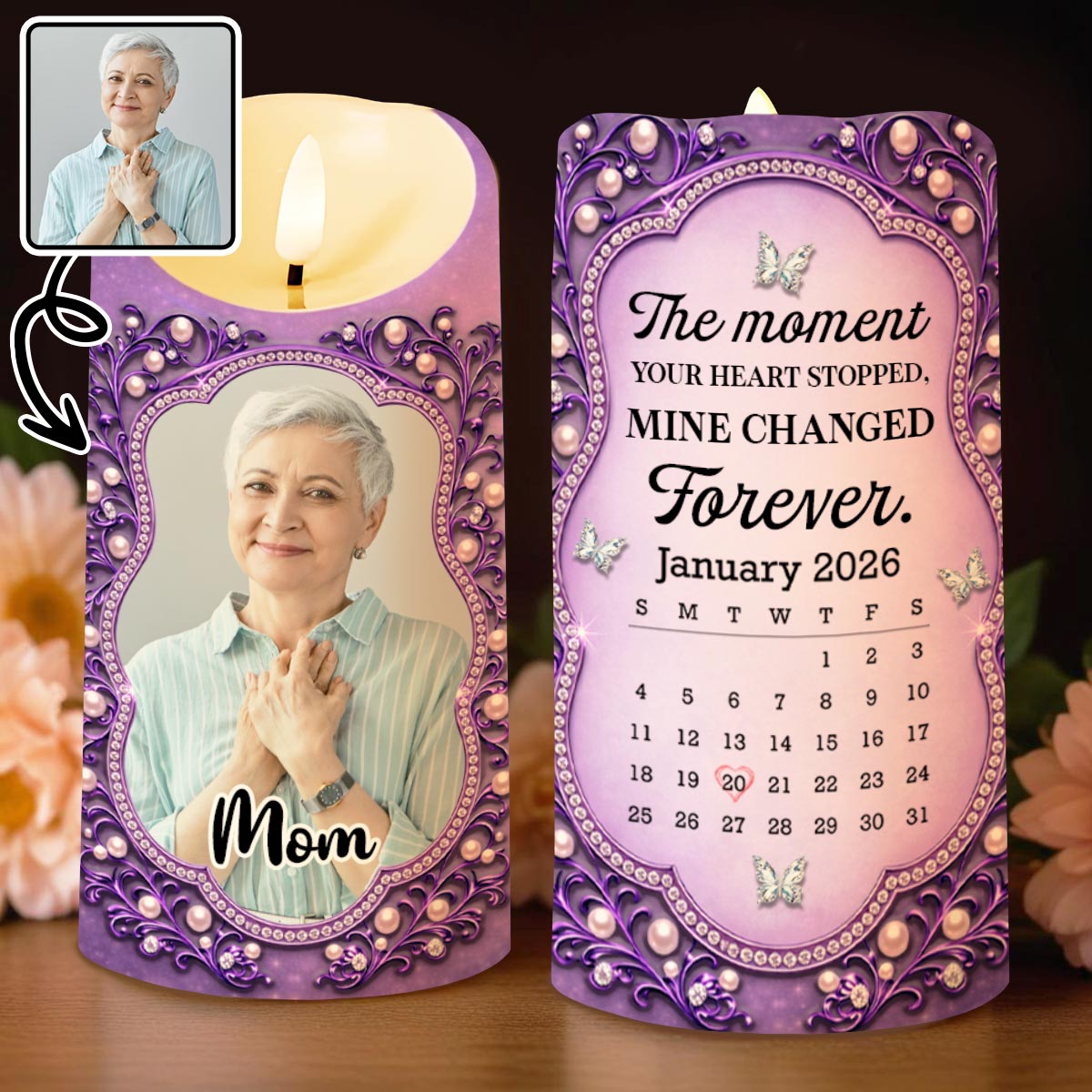 The Moment Your Heart Stopped, Mine Changed Forever Butterfly Pearls Calendar - Personalized Custom LED Candle - HME537_LECA