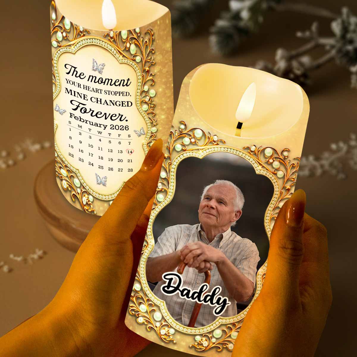 The Moment Your Heart Stopped, Mine Changed Forever Butterfly Pearls Calendar - Personalized Custom LED Candle - HME537_LECA