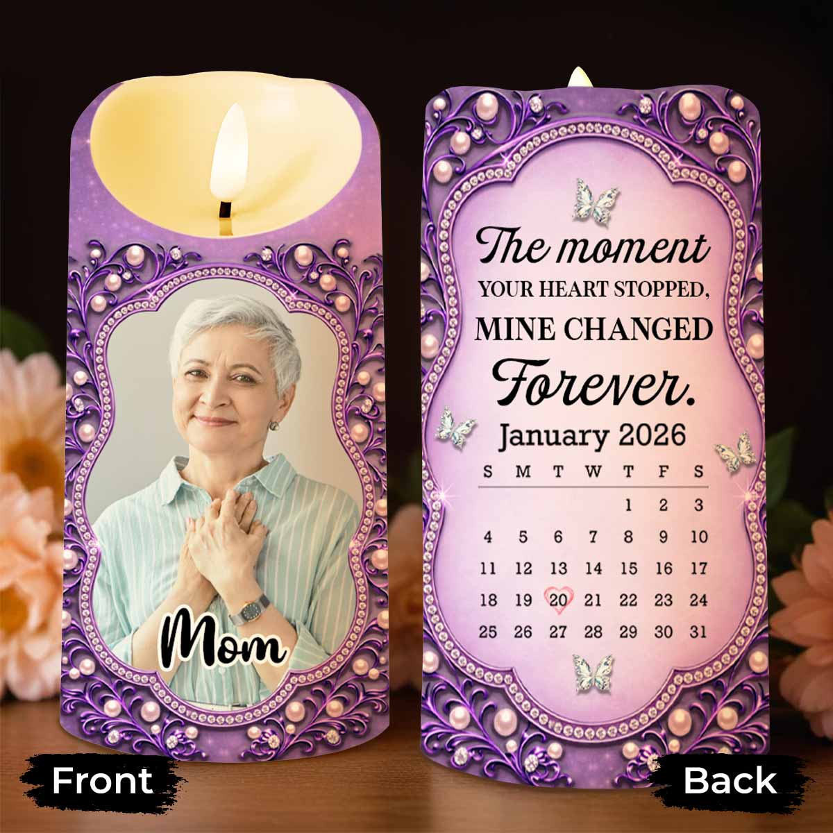 The Moment Your Heart Stopped, Mine Changed Forever Butterfly Pearls Calendar - Personalized Custom LED Candle - HME537_LECA