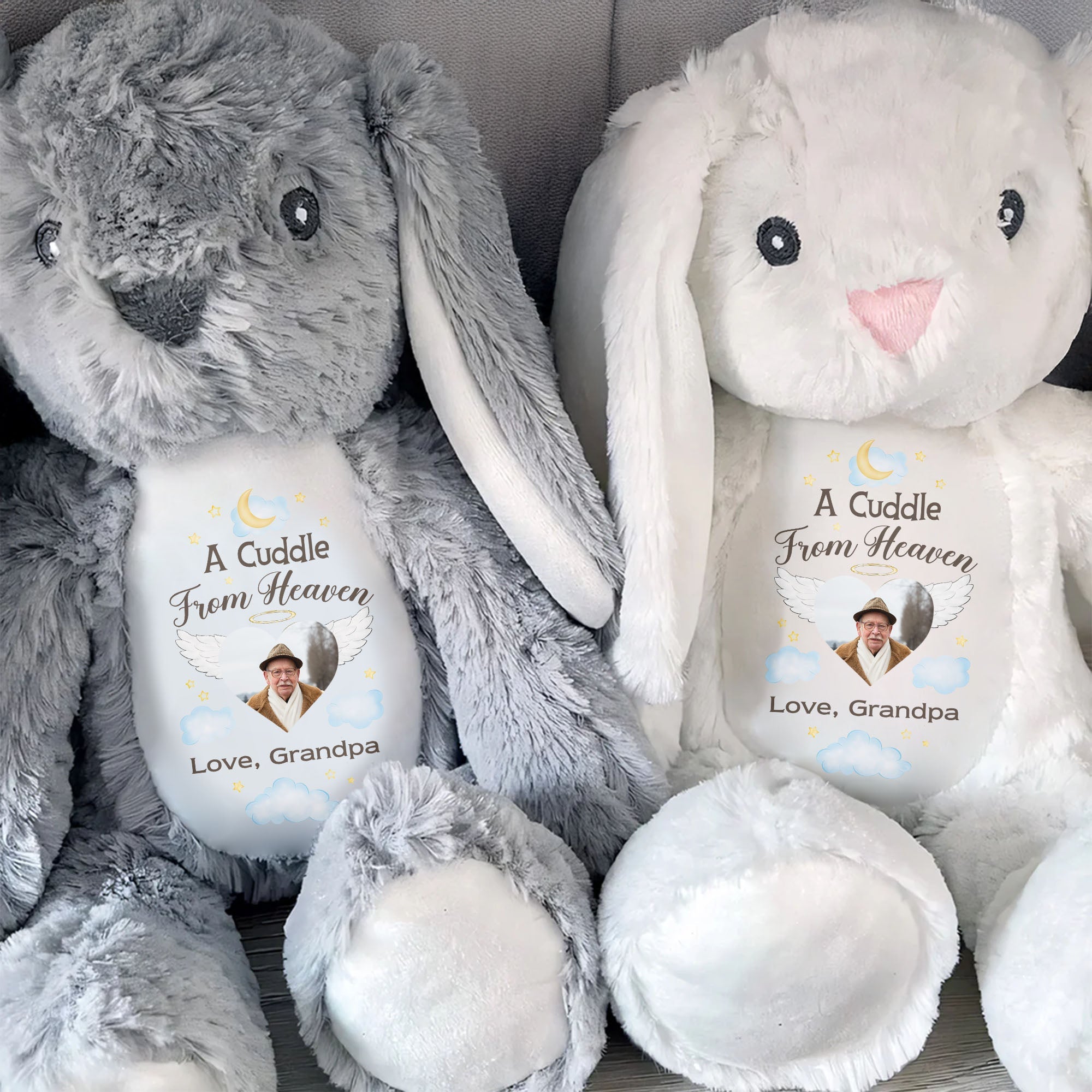 A Cuddle From Heaven Love Grandpa With Photo Moon And Stars - Personalized Stuffed Bunny - HME545_BUN