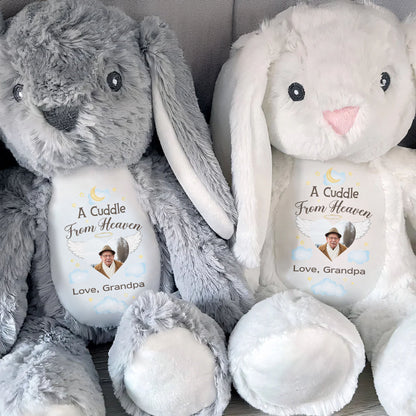 A Cuddle From Heaven Love Grandpa With Photo Moon And Stars - Personalized Stuffed Bunny - HME545_BUN