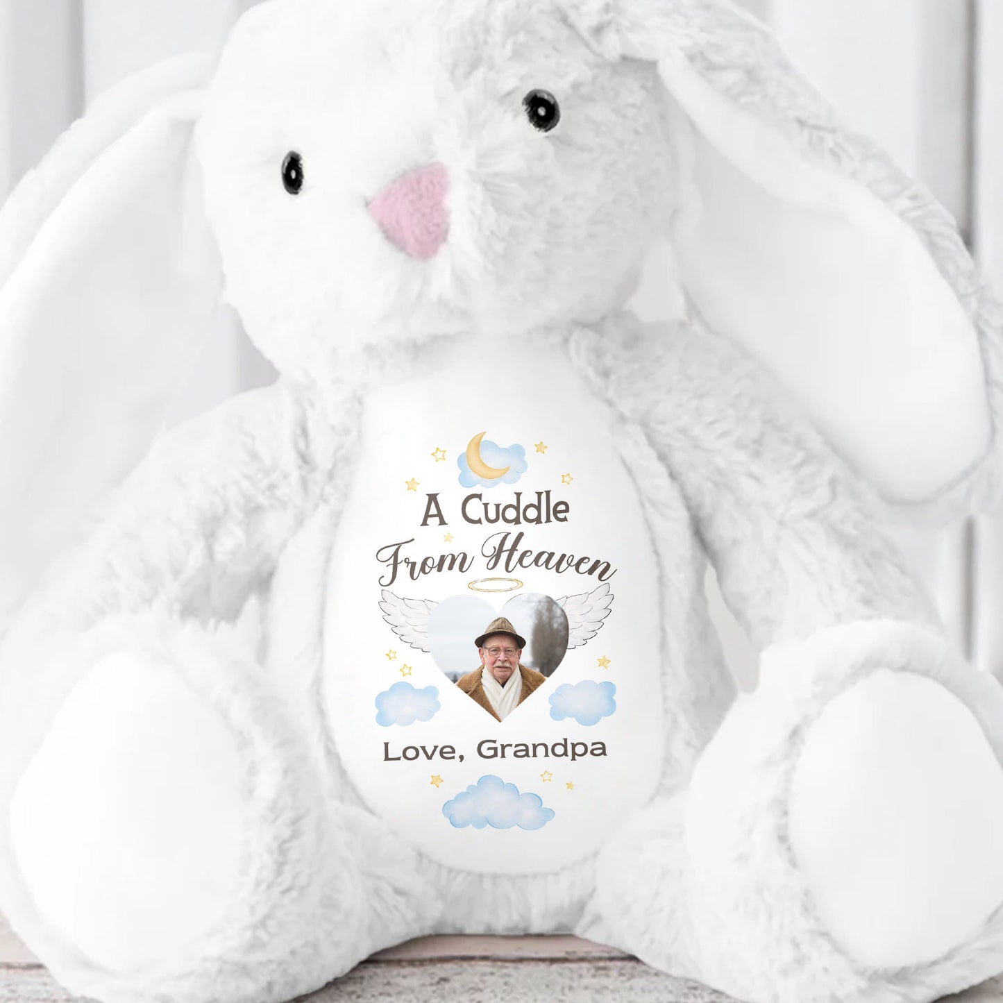 A Cuddle From Heaven Love Grandpa With Photo Moon And Stars - Personalized Stuffed Bunny - HME545_BUN