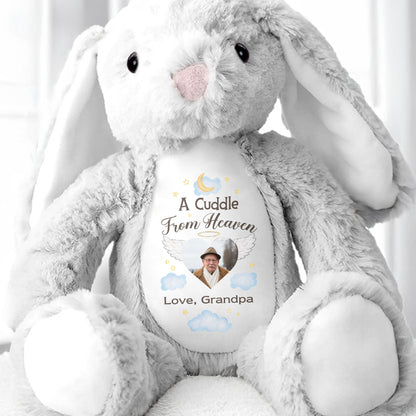 A Cuddle From Heaven Love Grandpa With Photo Moon And Stars - Personalized Stuffed Bunny - HME545_BUN