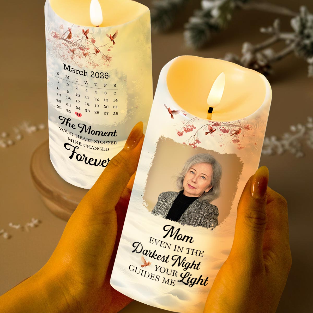Even In The Darkest Night Light Guides Me Cardinal Photo Calendar - Personalized Custom LED Candle - HME567_LECA