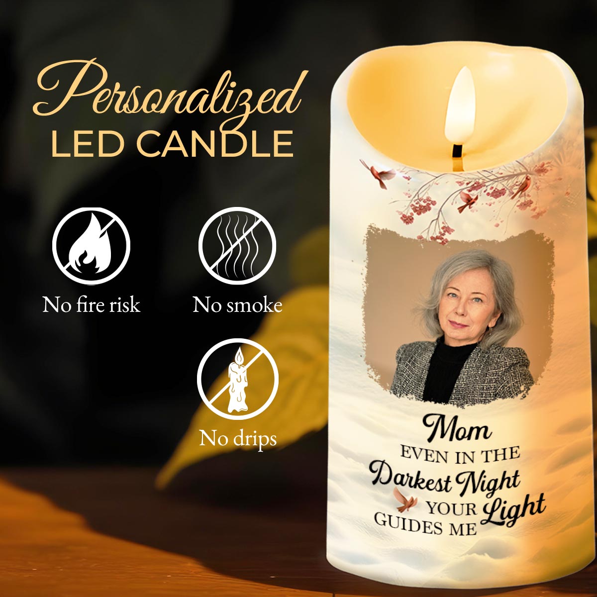 Even In The Darkest Night Light Guides Me Cardinal Photo Calendar - Personalized Custom LED Candle - HME567_LECA