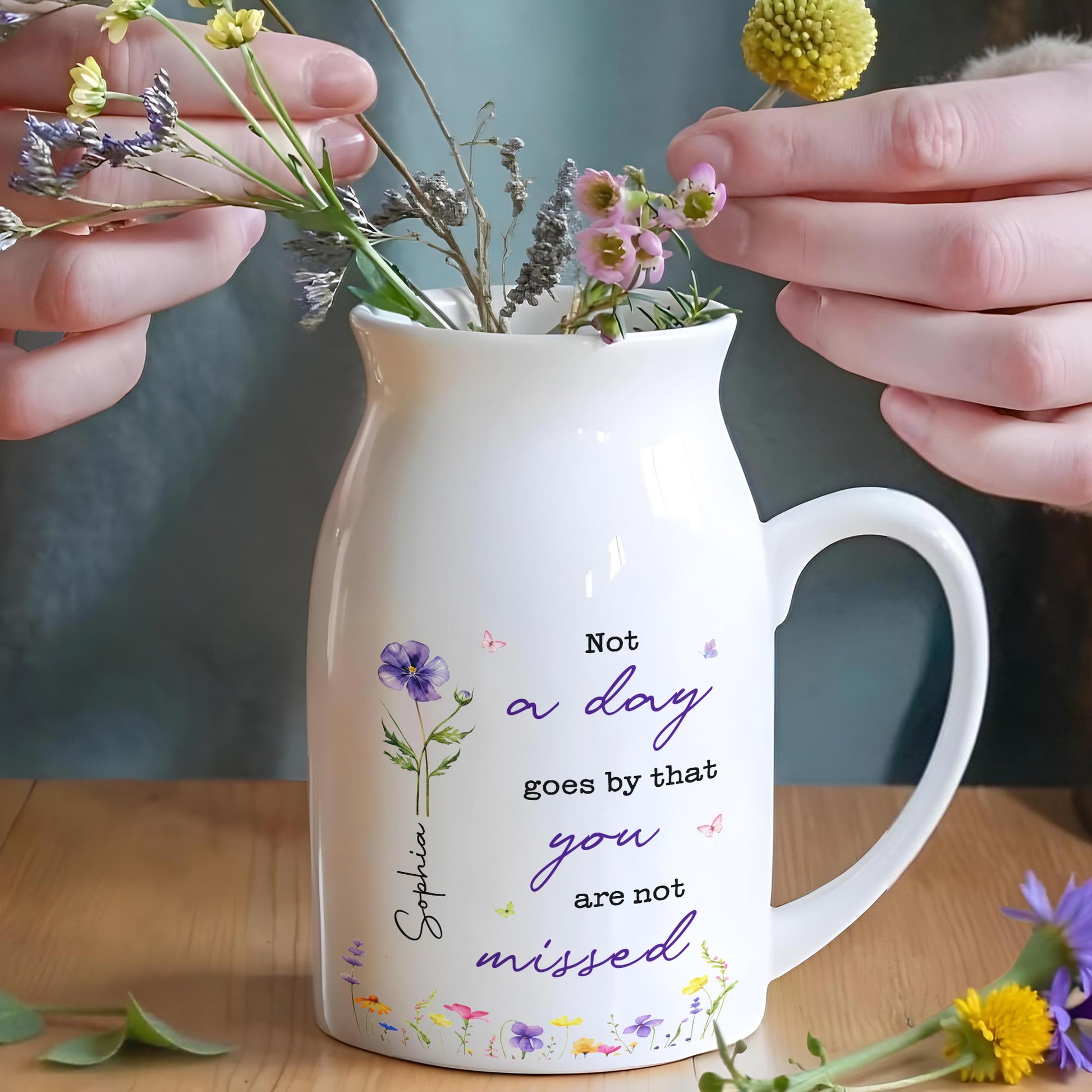 Not A Day Goes By That You Are Not Missed Birth Month Flower - Personalized Ceramic Flower Vase