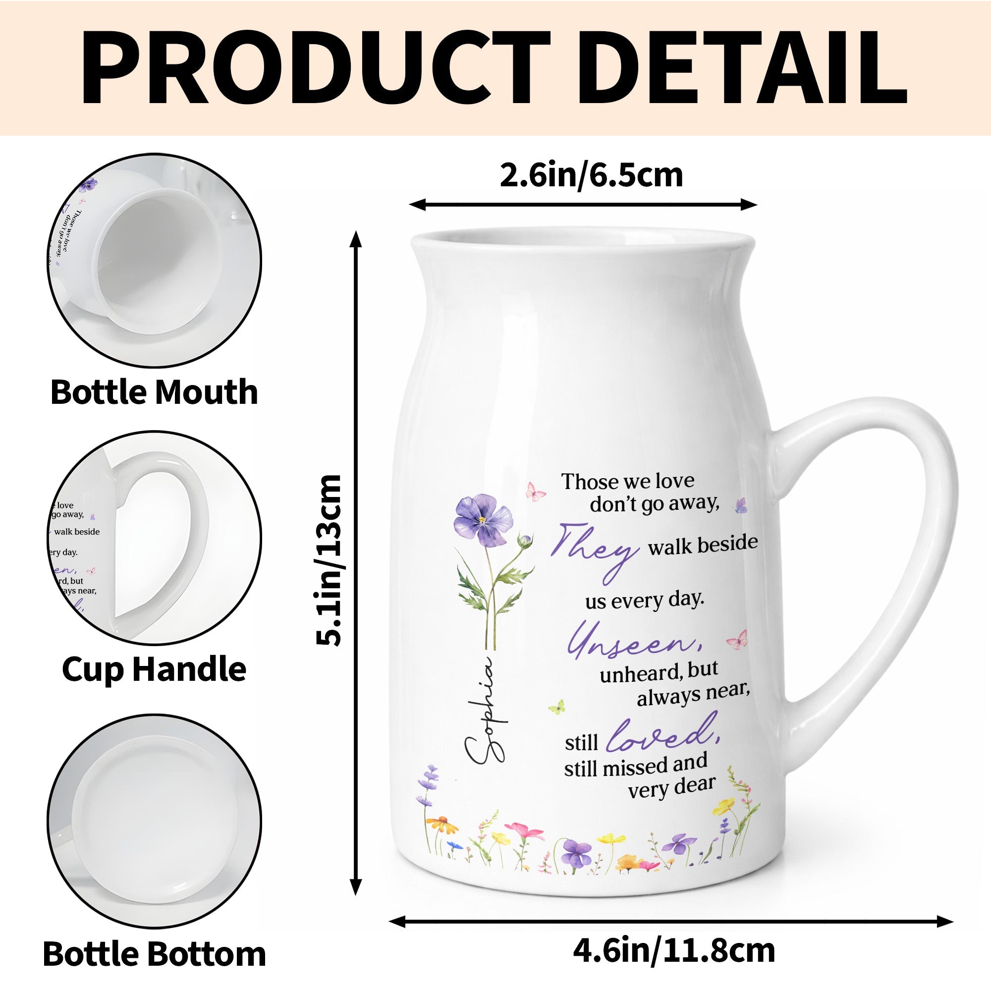 Those We Love Don't Go Away Memorial Flower Vase With Birth Month Flowers - Personalized Ceramic Flower Vase