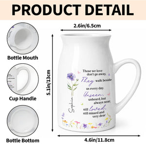 Those We Love Don't Go Away Memorial Flower Vase With Birth Month Flowers - Personalized Ceramic Flower Vase