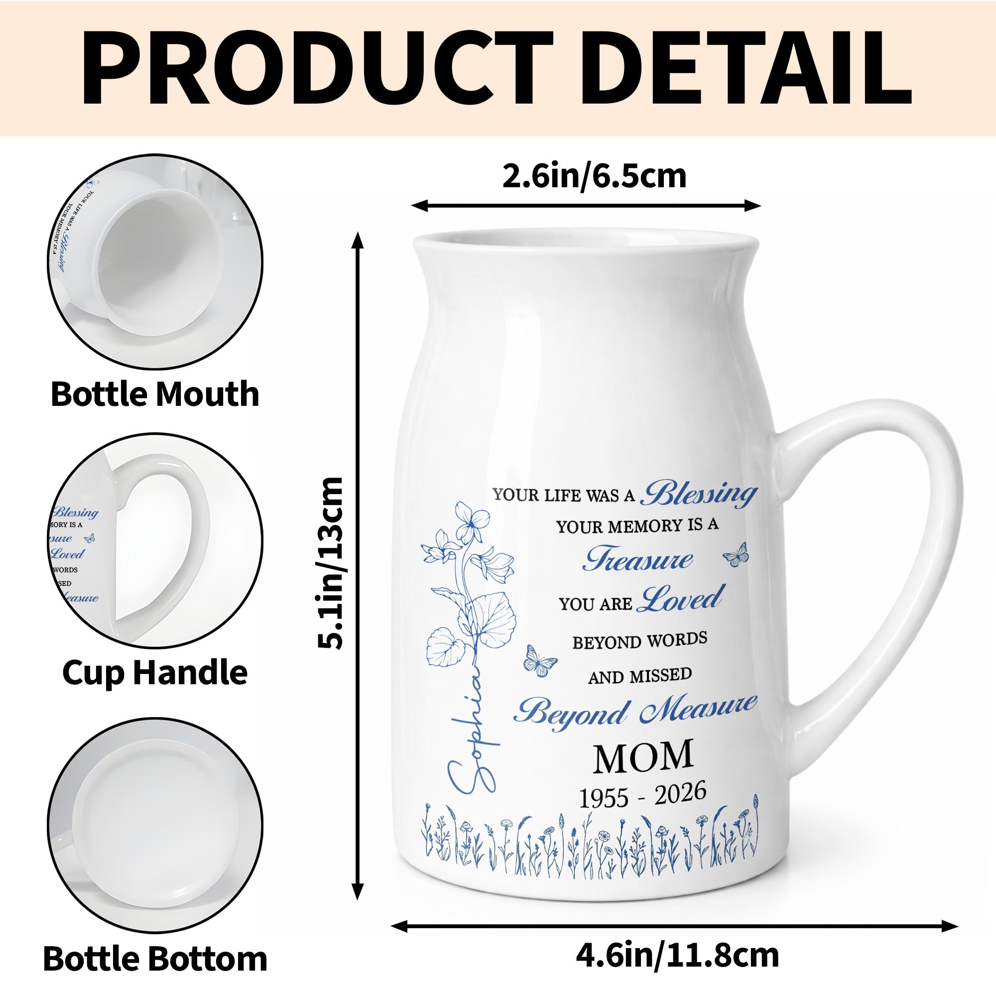 Your Life Was A Blessing Memorial Birth Month Flower Mom - Personalized Ceramic Flower Vase