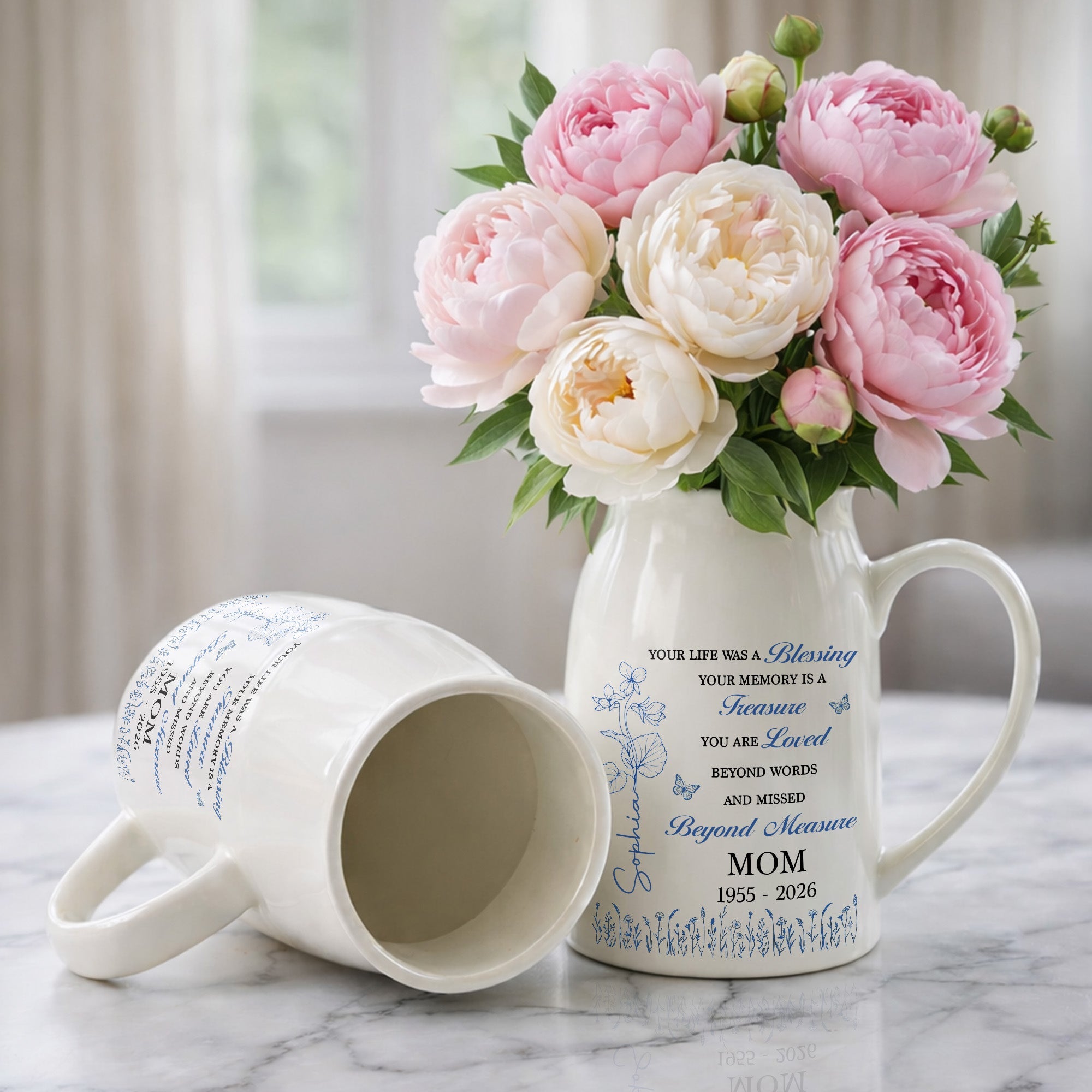 Your Life Was A Blessing Memorial Birth Month Flower Mom - Personalized Ceramic Flower Vase