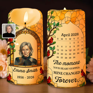 The Moment Your Heart Stopped Cardinal Stained Glass Photo Calendar - Personalized Custom LED Candle - HME617_LECA