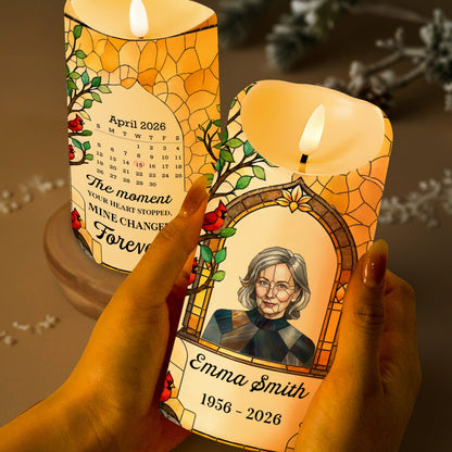 The Moment Your Heart Stopped Cardinal Stained Glass Photo Calendar - Personalized Custom LED Candle - HME617_LECA