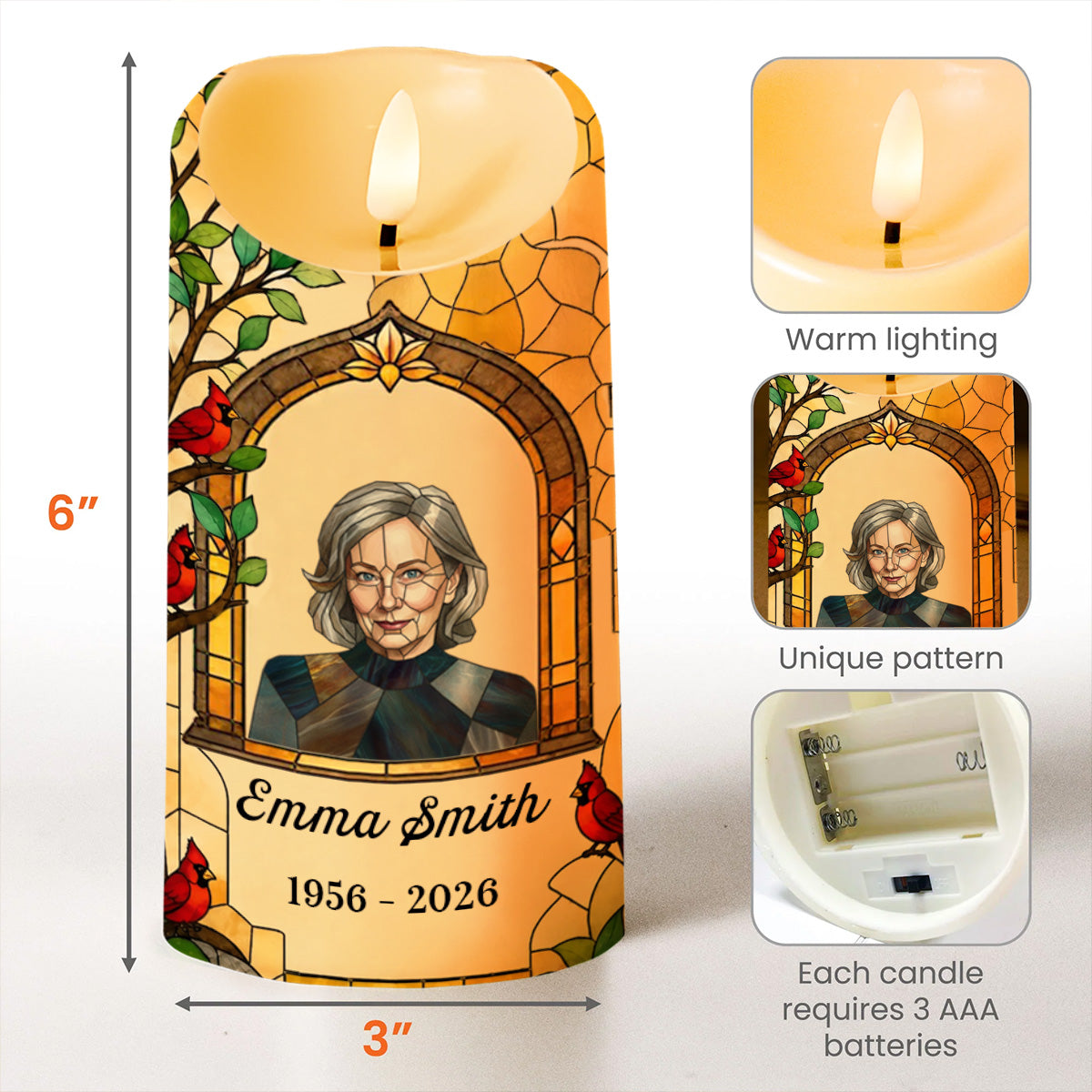 The Moment Your Heart Stopped Cardinal Stained Glass Photo Calendar - Personalized Custom LED Candle - HME617_LECA
