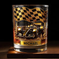 Cherish Your Victories, Celebrate Your Passions, Race Car And Checkered Flag - Personalized Custom Whiskey Glass - HOB014_RWG