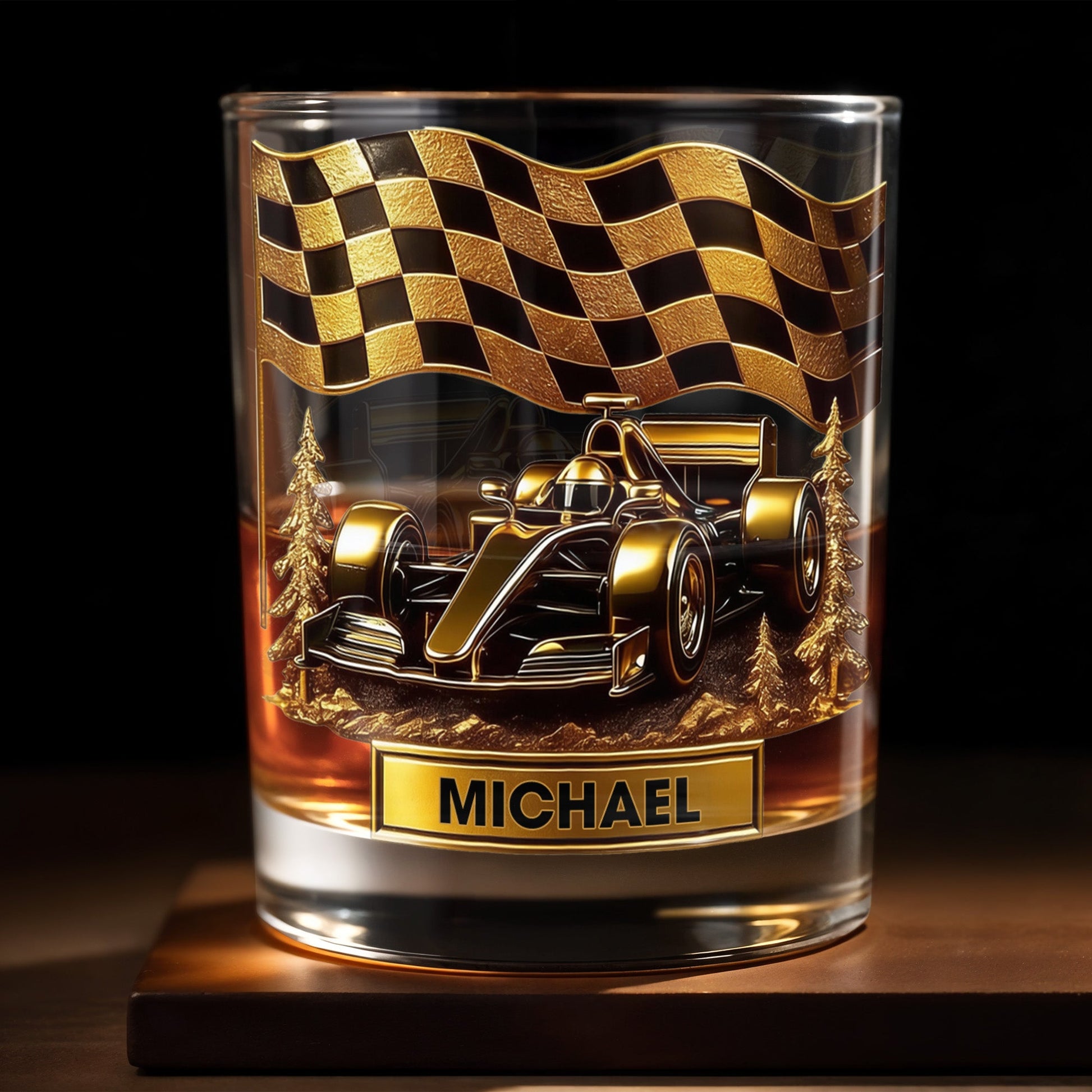 Cherish Your Victories, Celebrate Your Passions, Race Car And Checkered Flag - Personalized Custom Whiskey Glass - HOB014_RWG