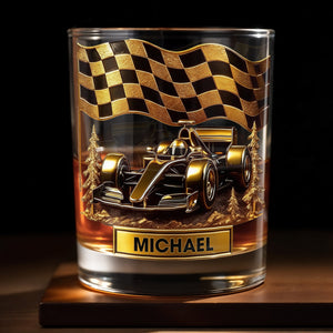 Cherish Your Victories, Celebrate Your Passions, Race Car And Checkered Flag - Personalized Custom Whiskey Glass - HOB014_RWG