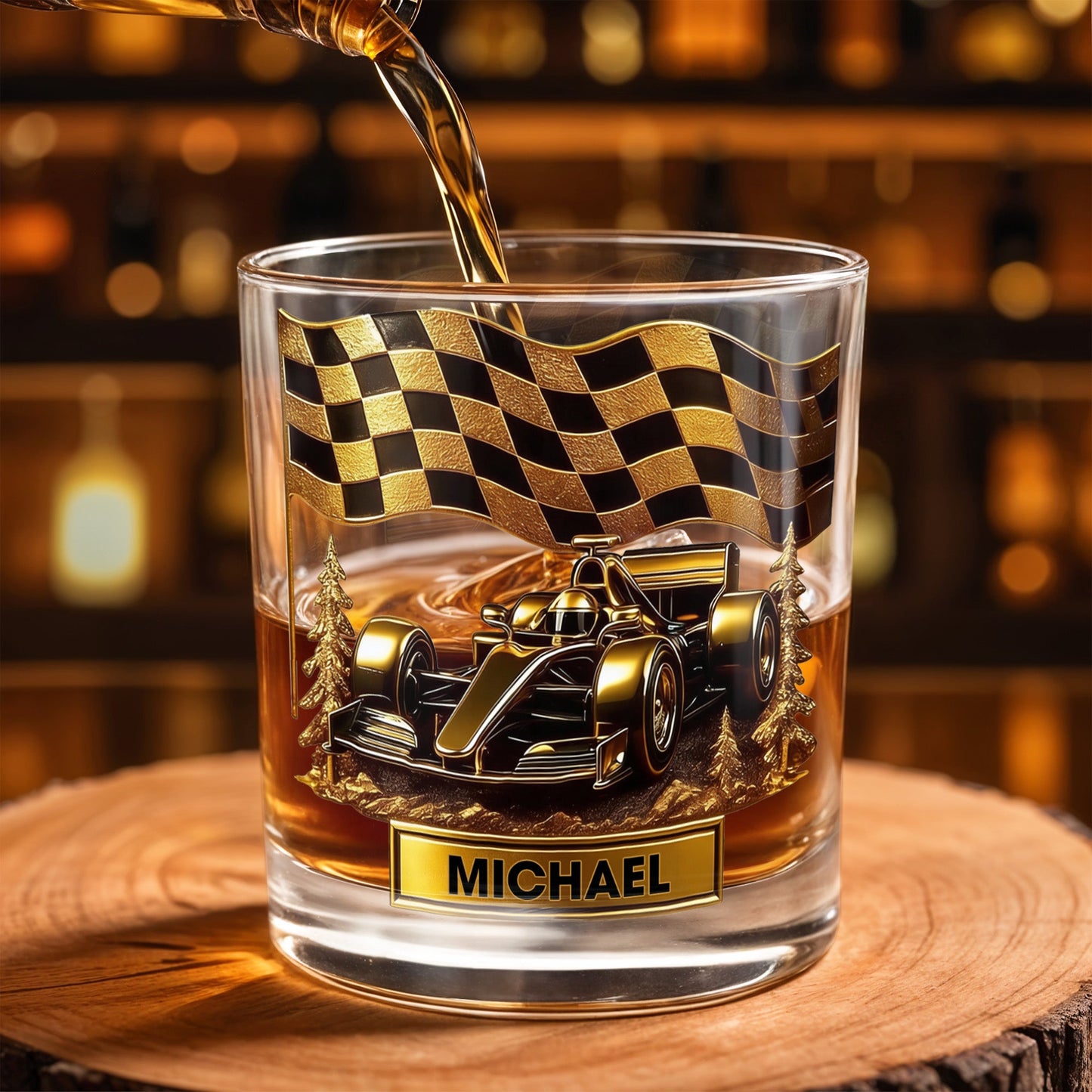 Cherish Your Victories, Celebrate Your Passions, Race Car And Checkered Flag - Personalized Custom Whiskey Glass - HOB014_RWG
