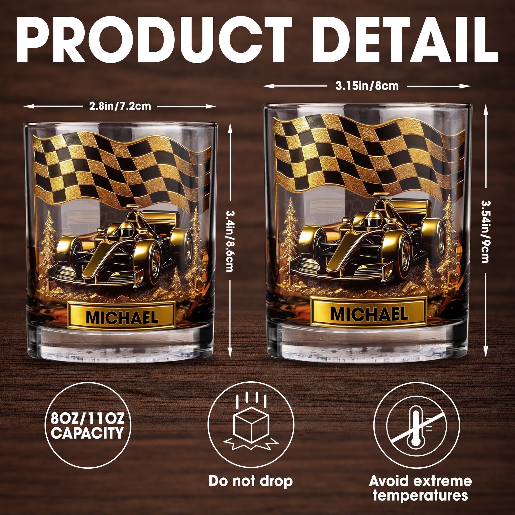 Cherish Your Victories, Celebrate Your Passions, Race Car And Checkered Flag - Personalized Custom Whiskey Glass - HOB014_RWG