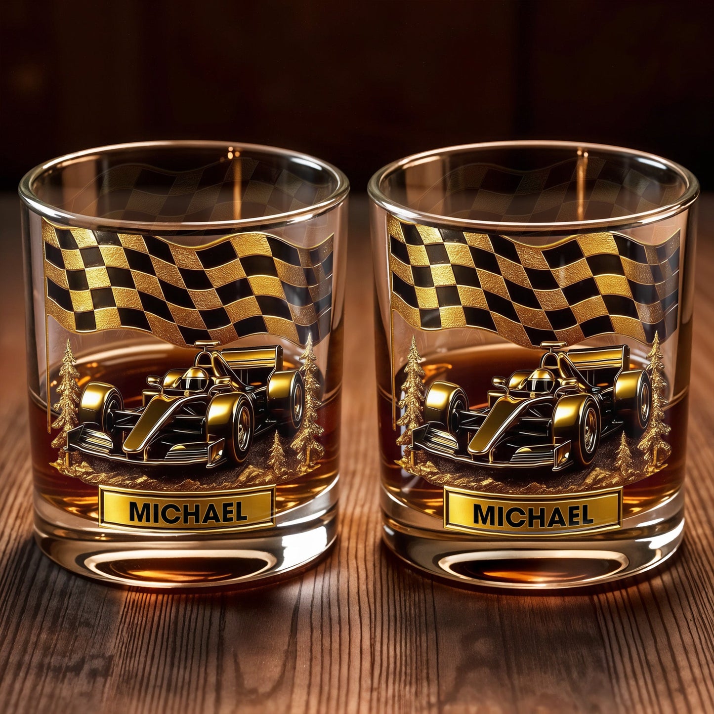 Cherish Your Victories, Celebrate Your Passions, Race Car And Checkered Flag - Personalized Custom Whiskey Glass - HOB014_RWG