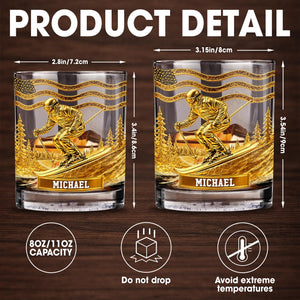 Glide Through Mountains With Custom Name And Skier Design - Personalized Custom Whiskey Glass - HOB017_RWG