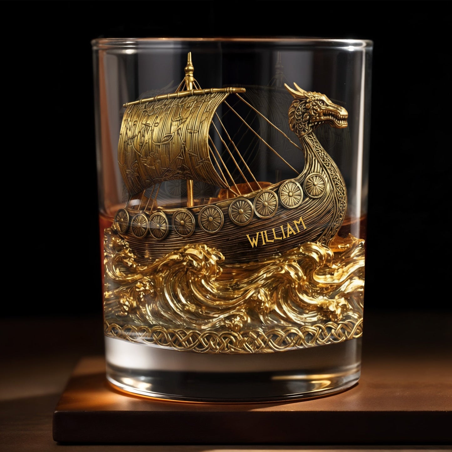 Navigate Through Life With Strength, Ship and Waves Design - Personalized Custom Whiskey Glass - HOB019_RWG