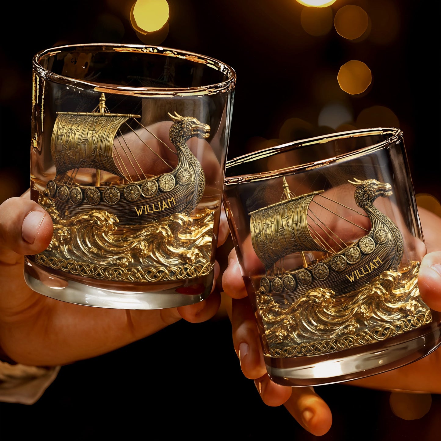 Navigate Through Life With Strength, Ship and Waves Design - Personalized Custom Whiskey Glass - HOB019_RWG