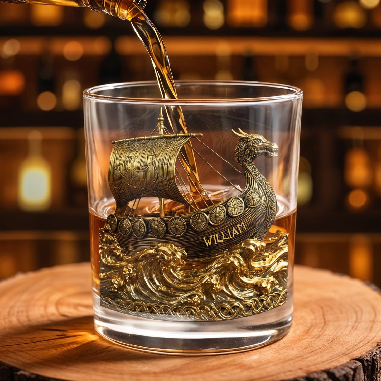 Navigate Through Life With Strength, Ship and Waves Design - Personalized Custom Whiskey Glass - HOB019_RWG