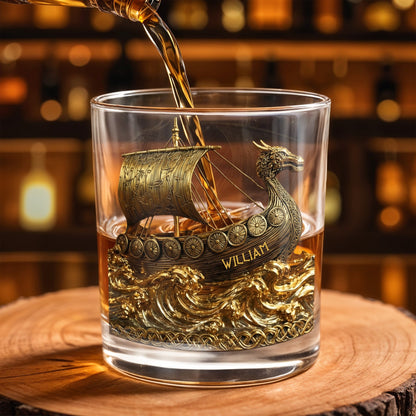 Navigate Through Life With Strength, Ship and Waves Design - Personalized Custom Whiskey Glass - HOB019_RWG