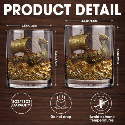Navigate Through Life With Strength, Ship and Waves Design - Personalized Custom Whiskey Glass - HOB019_RWG