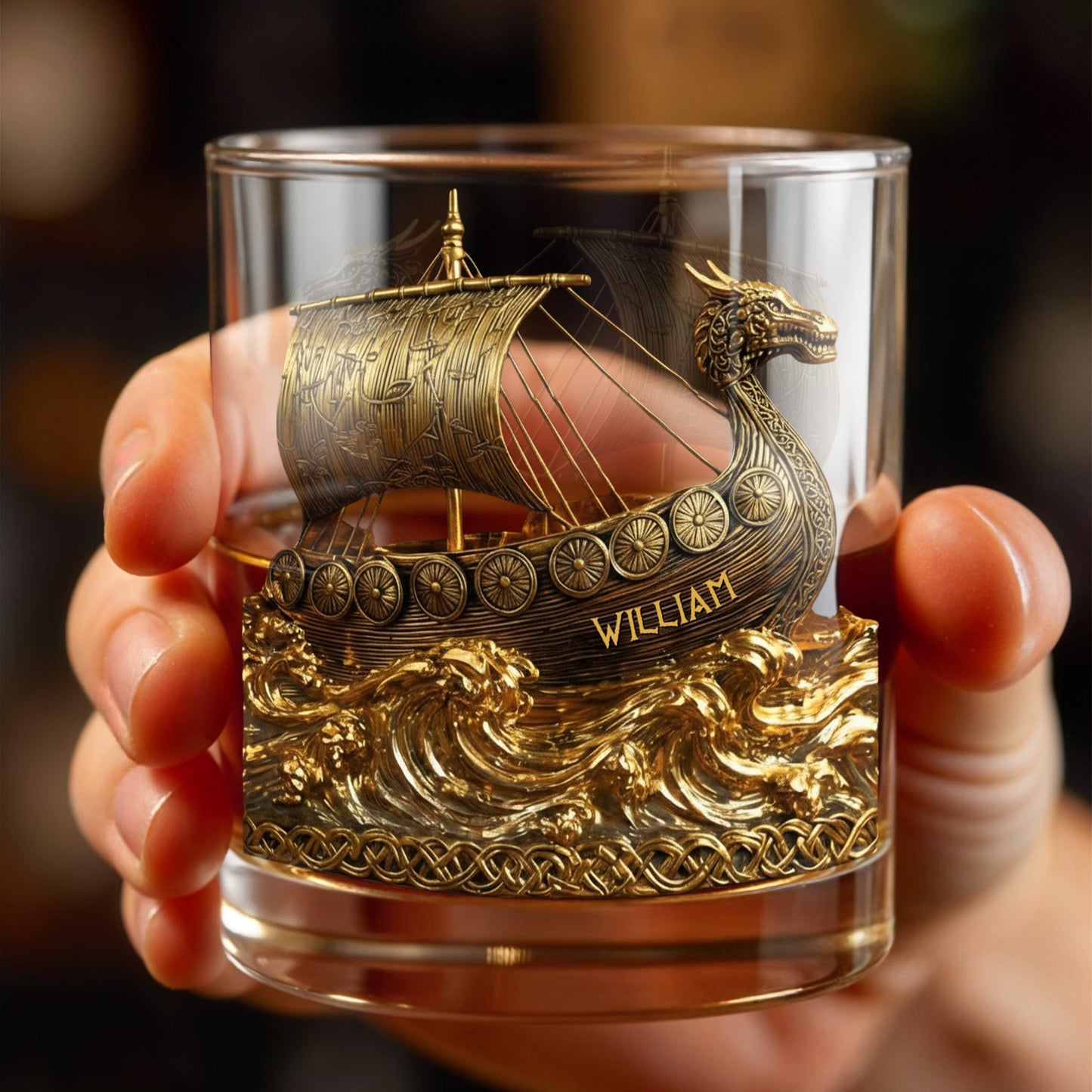 Navigate Through Life With Strength, Ship and Waves Design - Personalized Custom Whiskey Glass - HOB019_RWG