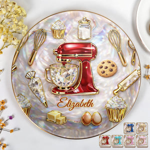 A Pinch Of Love In Every Batch Baker Mixer And Cupcake - Personalized Custom Jewelry Dish, Ceramic Dish, Round Shape - HOB048_RCRF