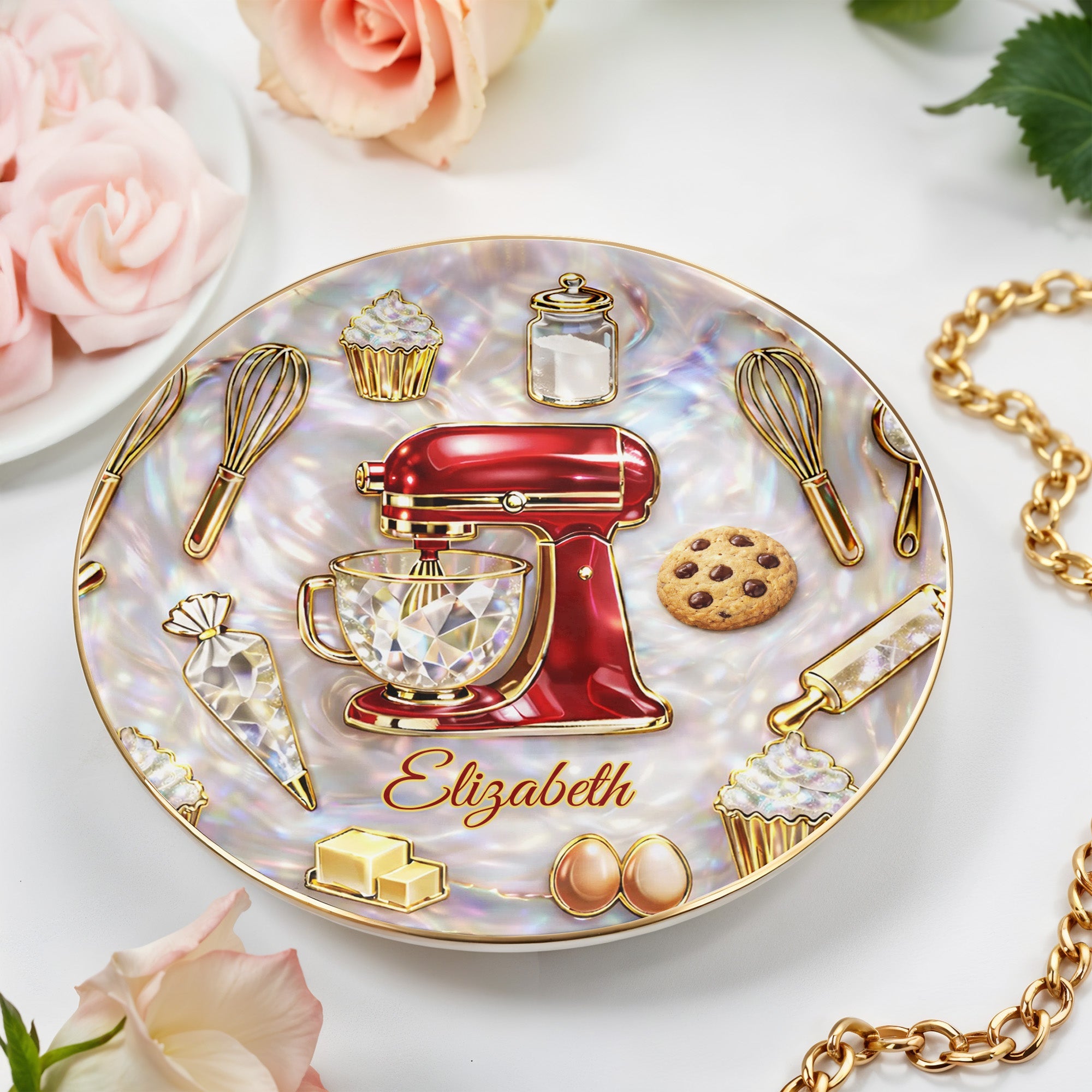 A Pinch Of Love In Every Batch Baker Mixer And Cupcake - Personalized Custom Jewelry Dish, Ceramic Dish, Round Shape - HOB048_RCRF