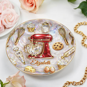 A Pinch Of Love In Every Batch Baker Mixer And Cupcake - Personalized Custom Jewelry Dish, Ceramic Dish, Round Shape - HOB048_RCRF