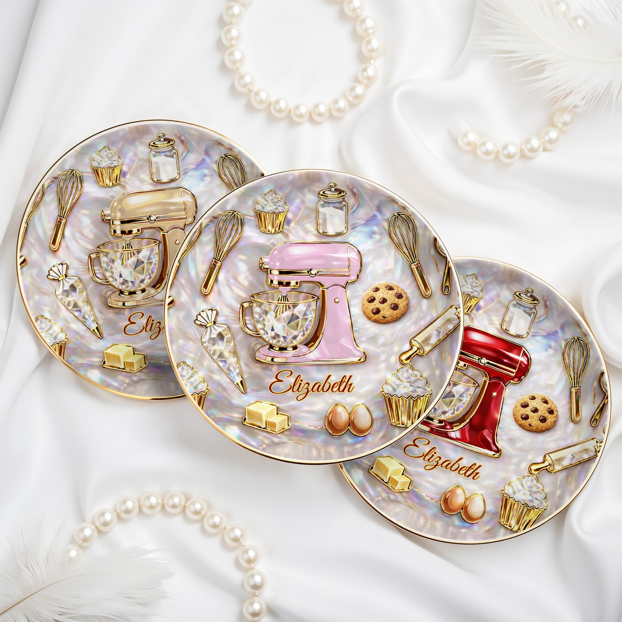A Pinch Of Love In Every Batch Baker Mixer And Cupcake - Personalized Custom Jewelry Dish, Ceramic Dish, Round Shape - HOB048_RCRF