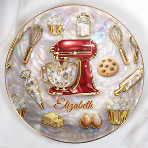A Pinch Of Love In Every Batch Baker Mixer And Cupcake - Personalized Custom Jewelry Dish, Ceramic Dish, Round Shape - HOB048_RCRF