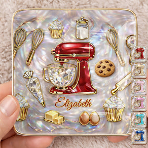 Baking With Love And Sweet Memories With Stand Mixer And Cupcakes - Personalized Custom Jewelry Dish, Ceramic Dish, Square Shape - HOB048_SCRF