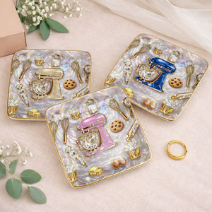 Baking With Love And Sweet Memories With Stand Mixer And Cupcakes - Personalized Custom Jewelry Dish, Ceramic Dish, Square Shape - HOB048_SCRF