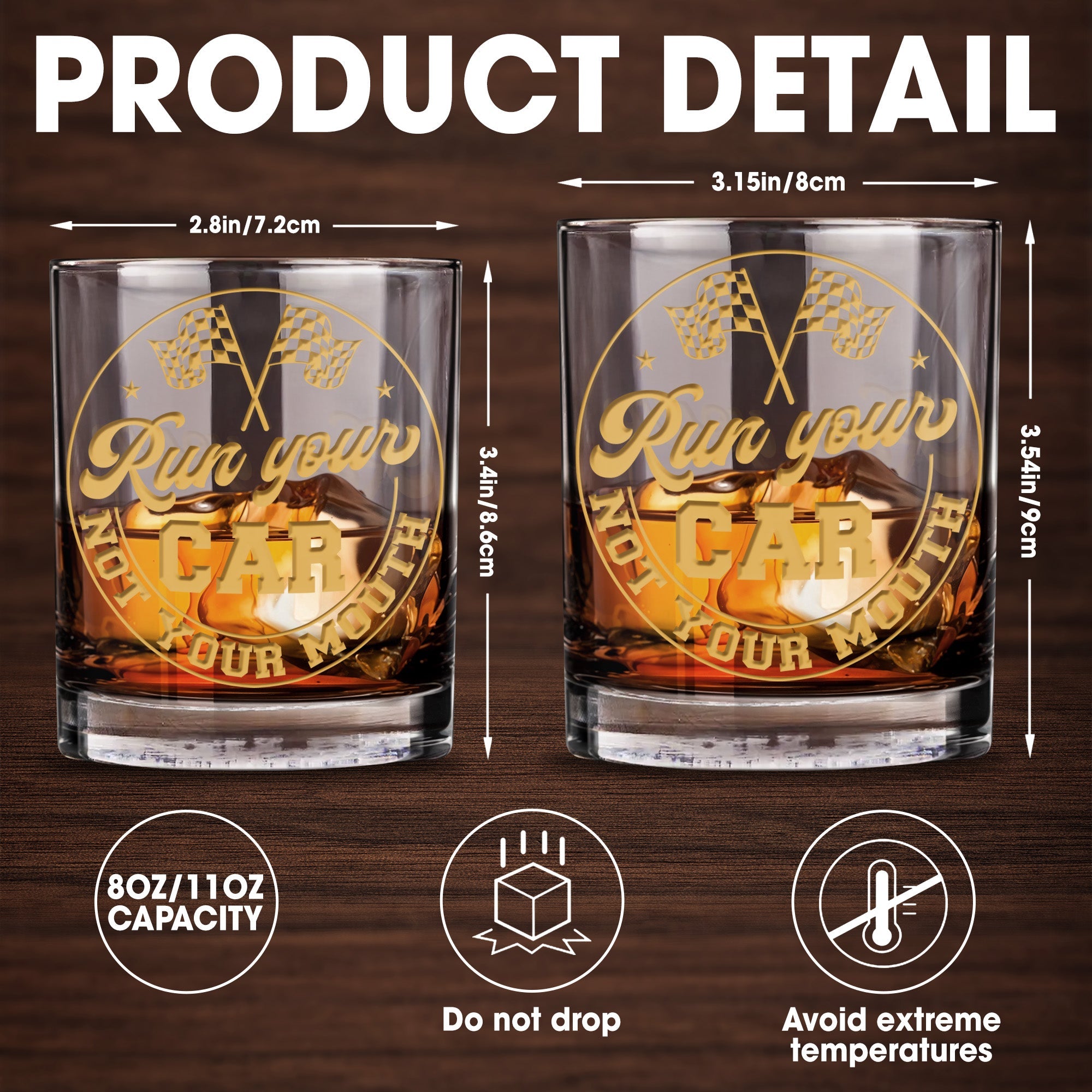 Run Your Car Not Your Mouth With Racing Flags - Personalized Custom Whiskey Glass - HOB059_RWG