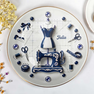 For the Fashion Designer In Your Life, Sewing Essentials - Personalized Custom Jewelry Dish, Ceramic Dish, Round Shape - HOB062_RCRF