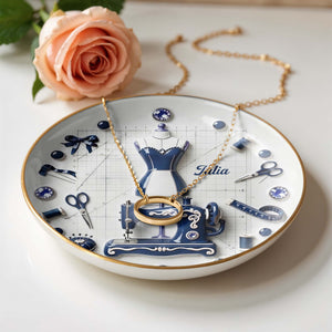 For the Fashion Designer In Your Life, Sewing Essentials - Personalized Custom Jewelry Dish, Ceramic Dish, Round Shape - HOB062_RCRF