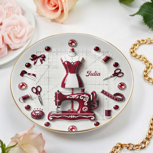 For the Fashion Designer In Your Life, Sewing Essentials - Personalized Custom Jewelry Dish, Ceramic Dish, Round Shape - HOB062_RCRF