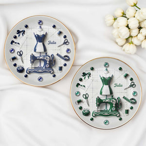 For the Fashion Designer In Your Life, Sewing Essentials - Personalized Custom Jewelry Dish, Ceramic Dish, Round Shape - HOB062_RCRF