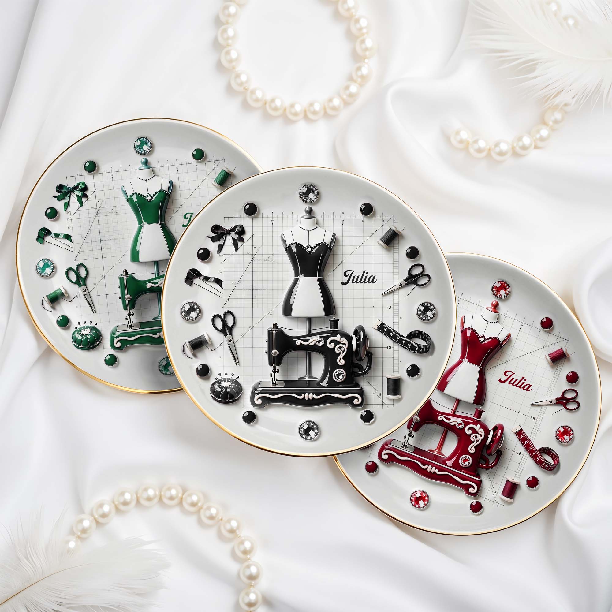 For the Fashion Designer In Your Life, Sewing Essentials - Personalized Custom Jewelry Dish, Ceramic Dish, Round Shape - HOB062_RCRF