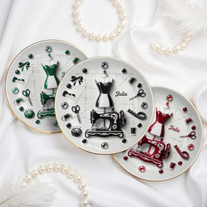 For the Fashion Designer In Your Life, Sewing Essentials - Personalized Custom Jewelry Dish, Ceramic Dish, Round Shape - HOB062_RCRF