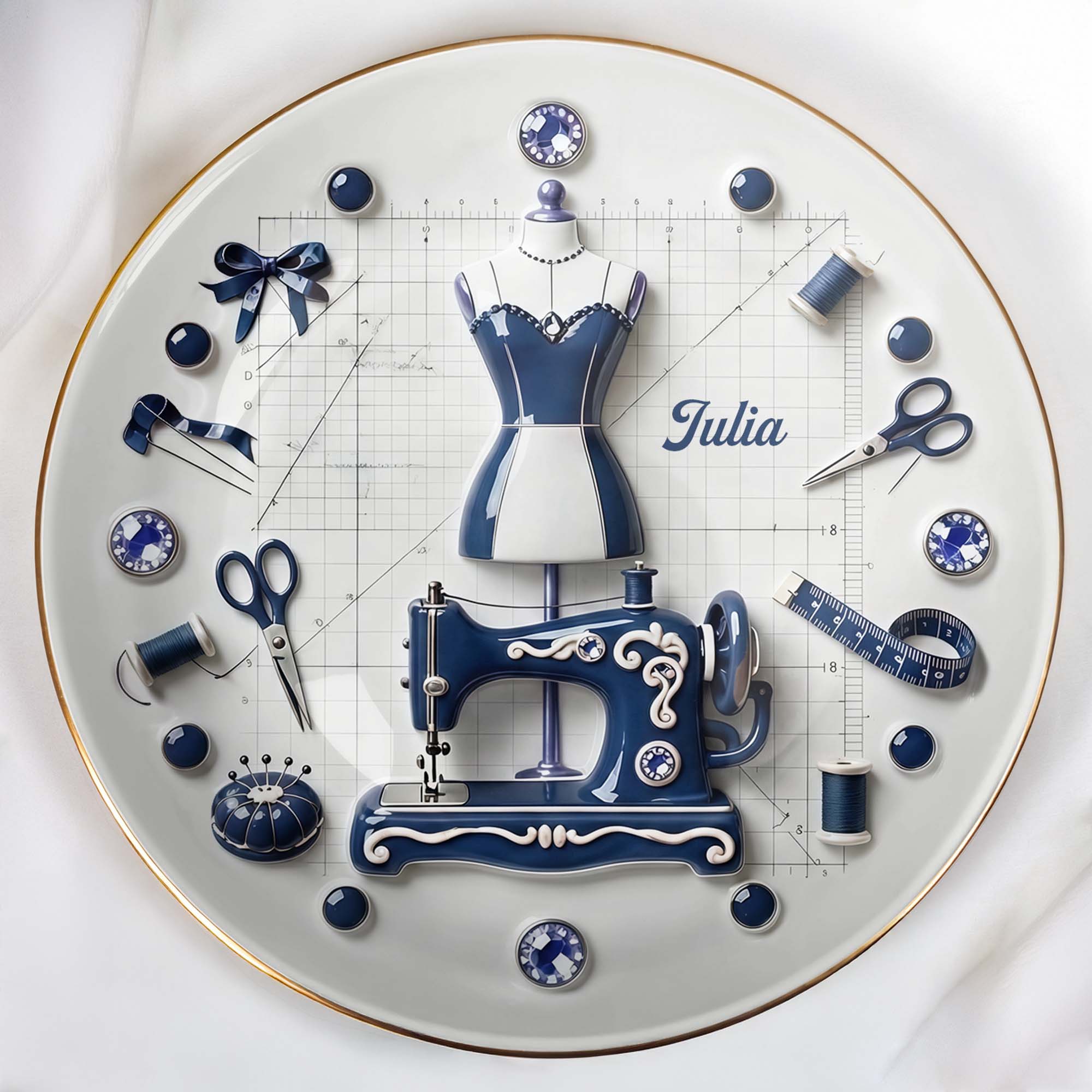 For the Fashion Designer In Your Life, Sewing Essentials - Personalized Custom Jewelry Dish, Ceramic Dish, Round Shape - HOB062_RCRF
