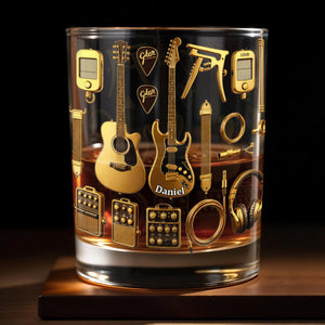 Customizable Glass With Guitars, Headphones, And More - Personalized Custom Whiskey Glass - HOB063_RWG