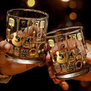 Customizable Glass With Guitars, Headphones, And More - Personalized Custom Whiskey Glass - HOB063_RWG